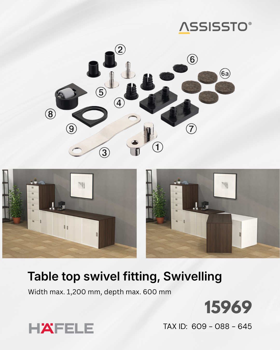 Table Top Swivel Fitting- Swivelling 